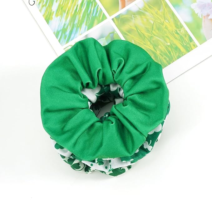 St.Patrick's Day Hair Ties for Woman Girls Green Shamrock Hair Scrunchies Elastic Irish Lucky Leaf Clover Hair Tie St.Patricks Party Supplies St.Patrick's Hair Accessories