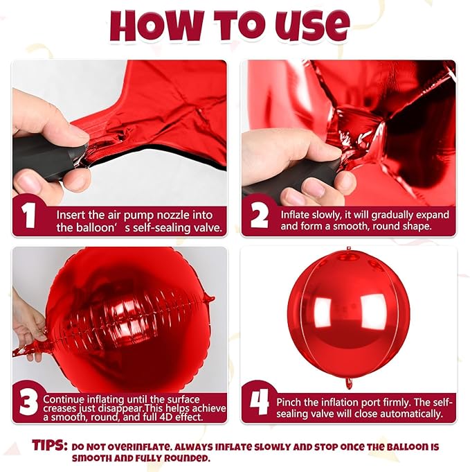 Red and Gold Round Balloons Foil, 12 Pcs Round Shaped Balloon 4D Different Size 22" 18" 15" 10", Metallic Gold Red Balloons for Xmas Prom Graduation Baby Shower Birthday New Years Party Decorations