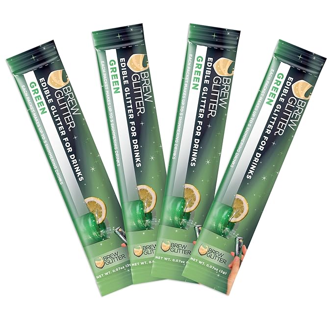Brew Glitter Green Edible Drink Glitter 4 x 2g Packets for Cocktails, Beer, Wine & Beverages