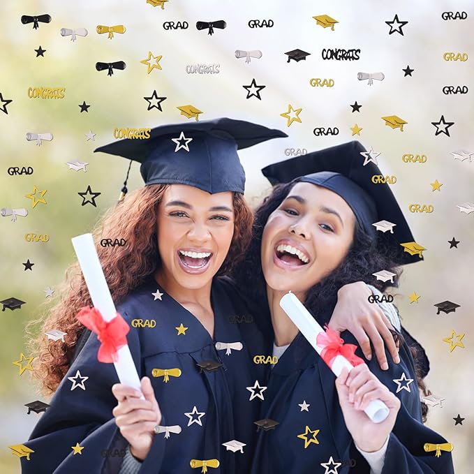 Silver Gold and Black Graduation Confetti 2026, 1000 Pcs Congrats Grad Confetti Class of 2026 Party Table Centerpiece for Graduation Party Decorations