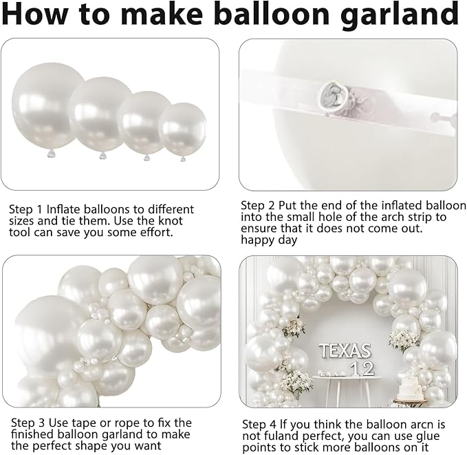 Pearl White Balloons Arch Kit - Double Stuffed White Balloon Arch Kit Different Sizes 18/12/10/5inch White Latex Balloons for Wedding Bridal Shower Anniversary Birthday Party Decoration