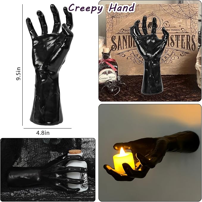 DAZONGE Halloween Decorations, Pack of 6 Wall Mounted Creepy Reaching Hands with Lighted Candles, Life-Sized Horror Hands for Gothic Wall Decorations, Scary Halloween Decorations Indoor