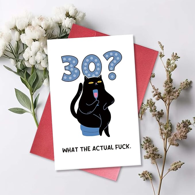 Funny 30th Birthday Card for Cat Lover, Cat Birthday Card for 30 Years Old, Humorous Thirtieth Bday Gift for Him Her