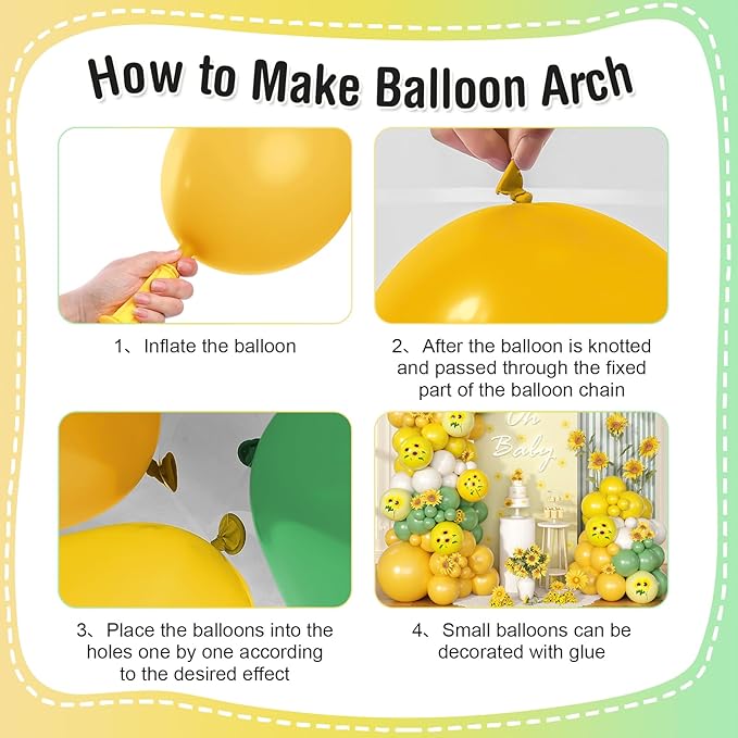 Sunflower Balloon Arch Kit, Yellow Sage Green White Party Balloons Garland with Sunflower Print Balloons for Kids Birthday Baby Shower Sunshine Sunflower Bee Themed Wedding Party Decor