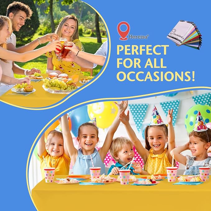 8-Count Yellow Disposable Plastic Tablecloths Rectangle 54x108 Inch - Extra Long Waterproof Banquet Table Covers for Parties & Catering