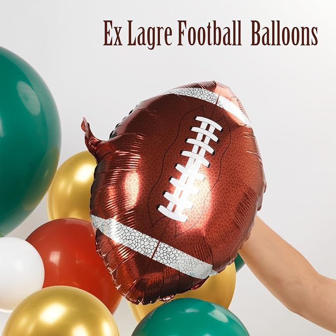 Football homecoming Balloon with Green White Gold Balloons with large star stripe Foil balloons and Football Banner for sport theme tailgate super league touch down birthday decorations