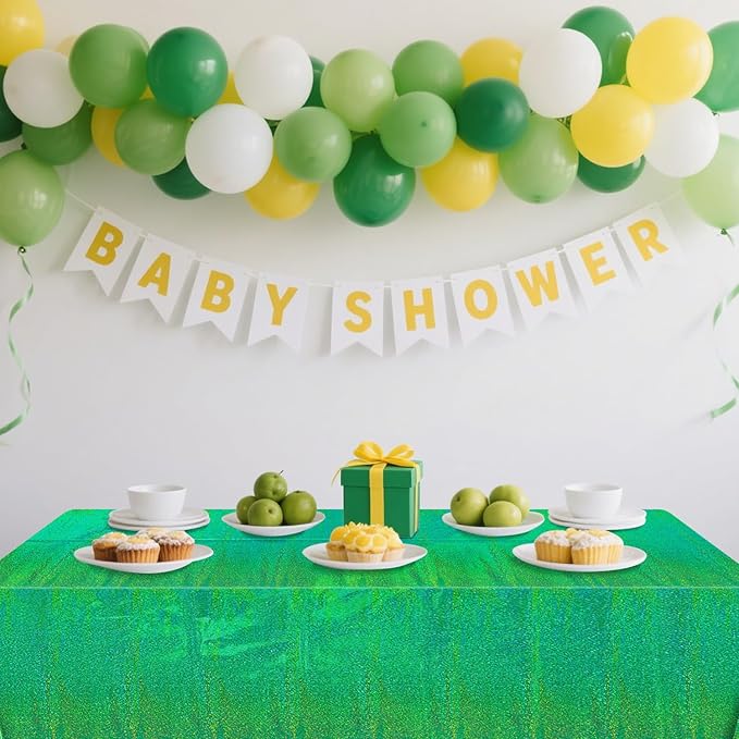 4Pcs Green Holographic Tablecloths Rectangular Green Iridescent Tablecloth Shimmer Metallic Table Covers for St. Patrick's Day Birthday Christmas Witch Theme Party, 54x108Inch
