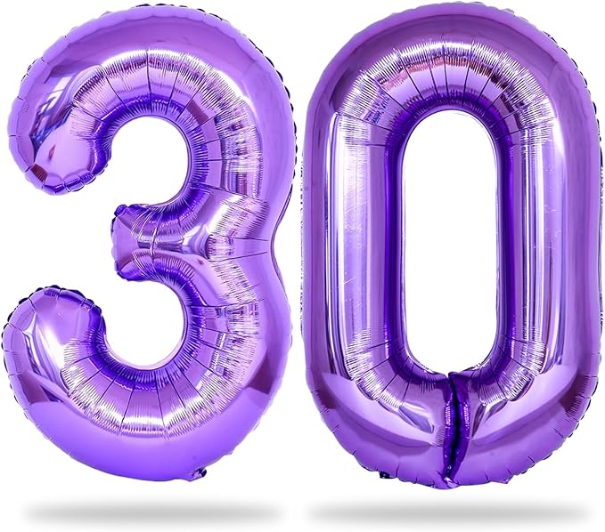 Purple Number 30 Balloons, 40 Inch Purple Mylar Foil Number 3 & 0 Balloons for Women, Self Inflating 30th Birthday Balloons for 30 Year Old Anniversary Birthday Party Decorations Supplies