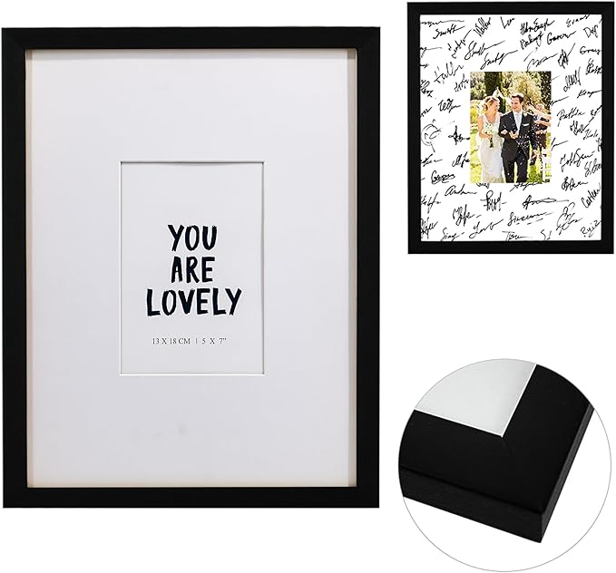 GraduatePro 11x14 Graduation Signature Board Picture Frame with 5x7 Mat for Wedding Birthday Guest Book Signing, Black with Off White Mat