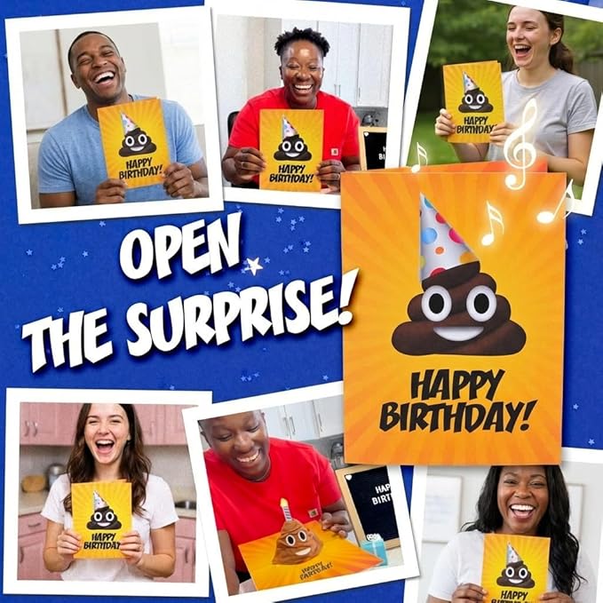 Farting Plush Pop Up Birthday Card - Lights Up & Plays Hilarious Version of "Happy Birthday" Music - Fun Musical Birthday Cards for Family & Friends - Fart Novelty Greeting Card For Men & Women