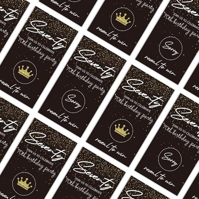 REWIDPARTY Black Gold Seventy Birthday Scratch Off Cards（32 PCS） 70th Birthday Party Game Scratch Cards Cheers to 70 Years Party Supplies Activity for Black Gold Birthday Raffle Tickets Kids Adults