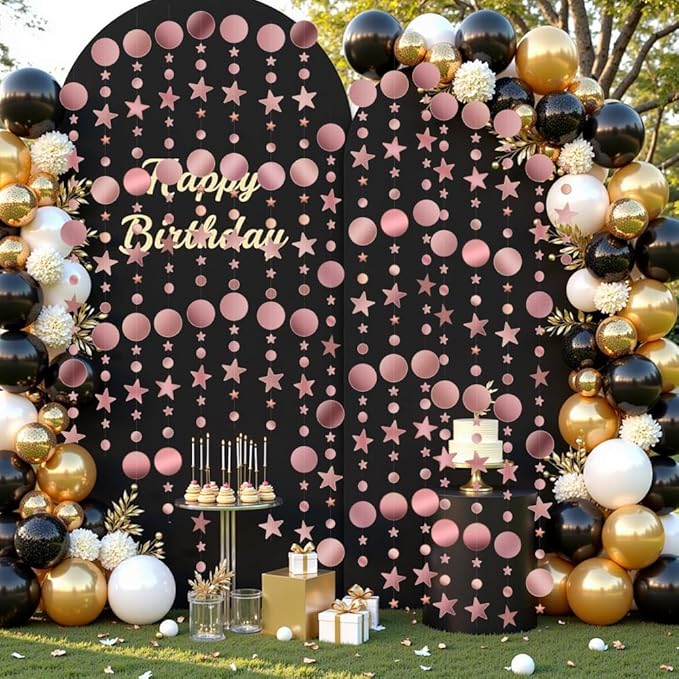 Glitter Star Garlands Decorations, 52 Feet Star Paper Garland Banner, Circle Dot Star Hanging Streamers for Valentine's Day Wedding Anniversary Birthday Ramadan Graduation Party Supplies Decorations
