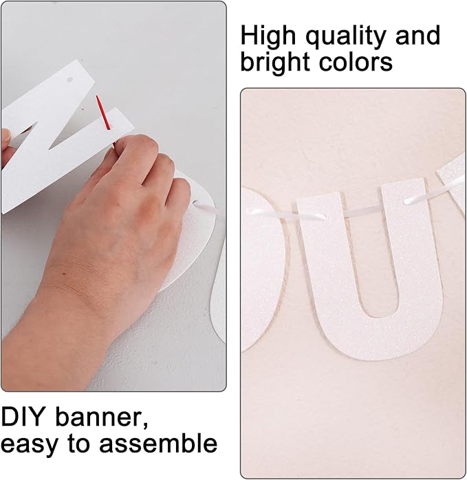 BEISHIDA 116 PCS A-Z DIY Letter Banner Kit Make Your Own Banner Glitter White Including 111 Letters and Numbers 3 Rope and 2 Threading Device,Customized for Birthday Graduation Wedding Party Decor