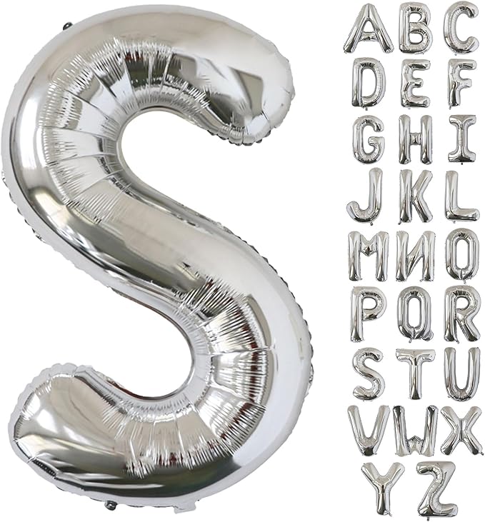 KALOR 40 Inch Silver Letter S Balloons Jumbo Foil Mylar Helium Big Balloons for Birthday Party Anniversary Baby Shower Supplies