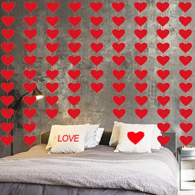 72 Red Hearts Felt Garland - NO DIY - Valentines Red Heart Hanging String Garland - Valentines Decor - Valentine Decorations - Valentines Wedding Anniversary Birthday Party Supplies