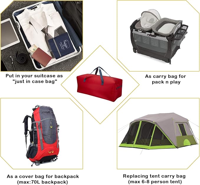 iFARADAY Foldable Duffel Bag 30" / 75L Lightweight with Water Rresistant for Travel-Red