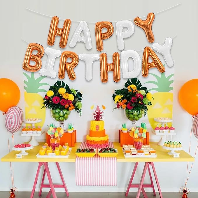 TONIFUL Happy Birthday Balloons Banner 16 Inch Mylar Foil Letters Birthday Sign Reusable for Girls Boys Kids & Adults Birthday Party Decorations Supplies（Orange White）