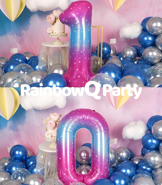 10 Balloon Number 40 Inch for Boy or Girl Big Starry 0-9 Foil Mylar Large 10 Number Balloons Happy 10th Birthday Party Anniversary Decorations Supplie