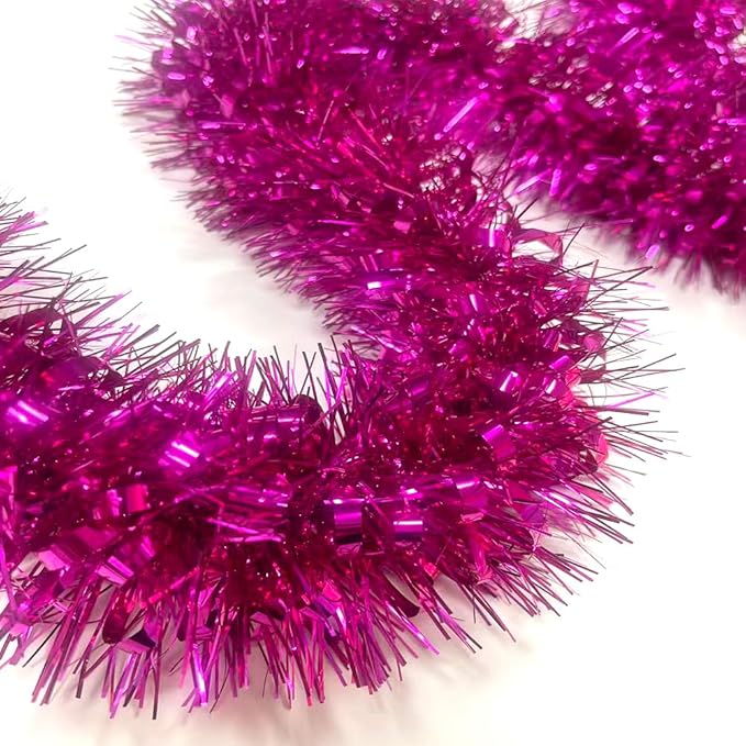 33Ft Christmas Tinsel Garland Shiny Thick Tinsel Xmas Tree Decorations Metallic Twist Foil Spring Garland for New Year Parties Teachers' Day Easter Parade Floats Indoor Outdoor Supplies - Pink