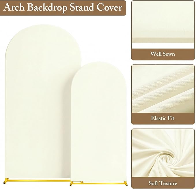 2 Metal Arch Backdrop Stand and 2 Cover Set, Sturdy 7.2FT, 6FT Party Backdrop Set, Wedding Arch Frame and Cover Set for Birthday, Baby Shower,Christmas, Anniversary(Beige)