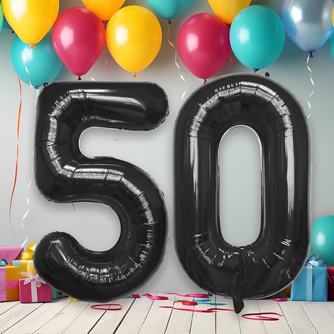 40 Inch Large Black Number Celebration and Decoration Balloon for Birthday Parties, Graduations, Anniversaries, Weddings, Photo Shoots, Special Events - Helium Foil Mylar (Black Number 50)