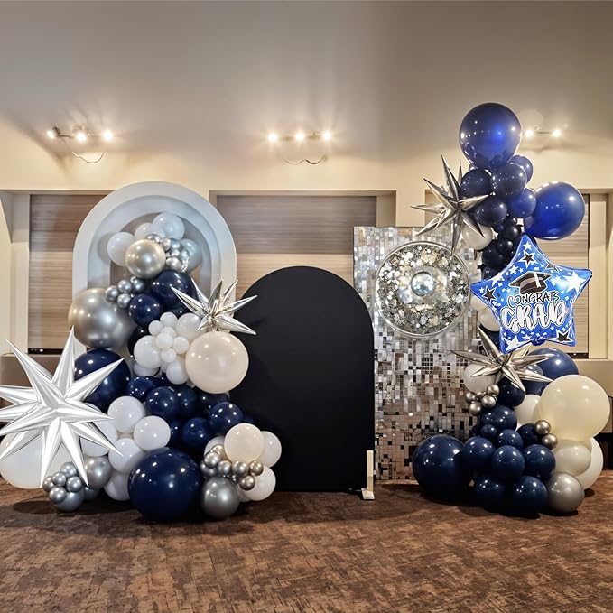 2026 Graduation Balloon Arch Kit, Blue Silver White Balloons with Congrats Grad Star Foil Balloons for Class of 2026 College High School Graduation Party Decorations