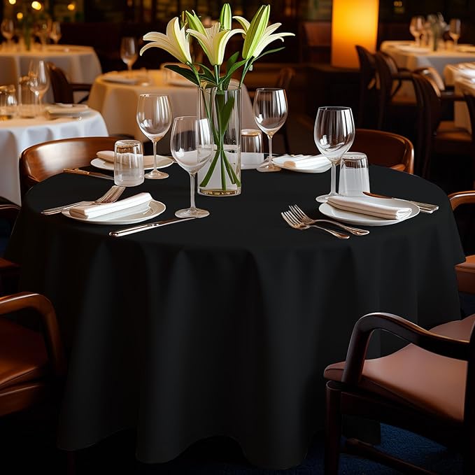12 Pack Premium Black Plastic Table Cloth -120 Inch Round Tablecloth, Disposable Tablecloth Plastic Table Cover for Parties (12, Black, 120" Round)