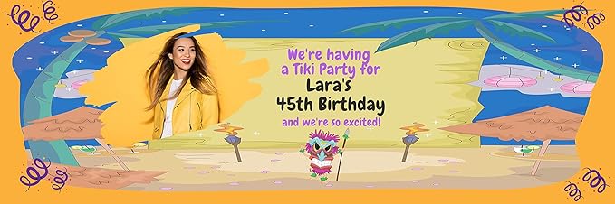 Custom Happy Birthday Vinyl Banner Sign, Personalized Party Backdrop, Gift, and Decoration - From NiceMemoryLLC. (tiki style)