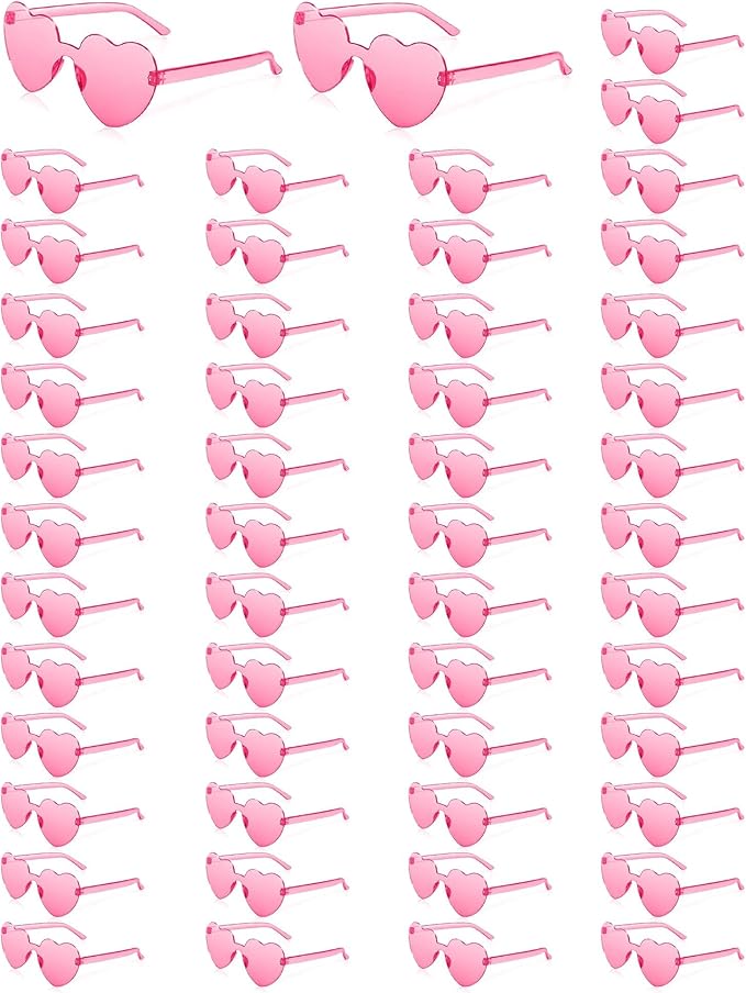 50 Pairs Heart Sunglasses for Women Bulk Transparent Pink Heart Shaped Sunglasses Bachelorette Party Glasses Fun Glasses for Party Favor to Add A Splash of Fun And Style
