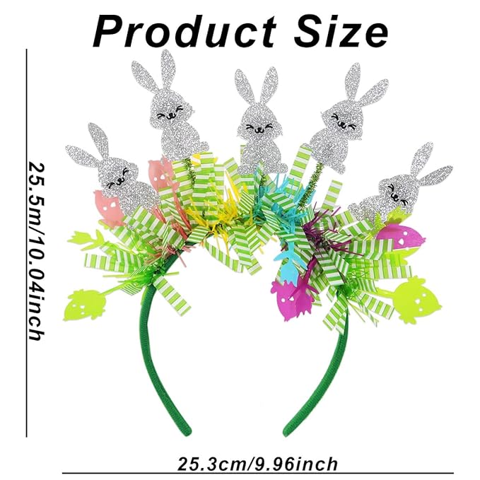 Easter Headbands - Easter Headbands for Women - Silver Glitter Easter Bunny Headband for Easter Decorations - Easter Accessories for Women