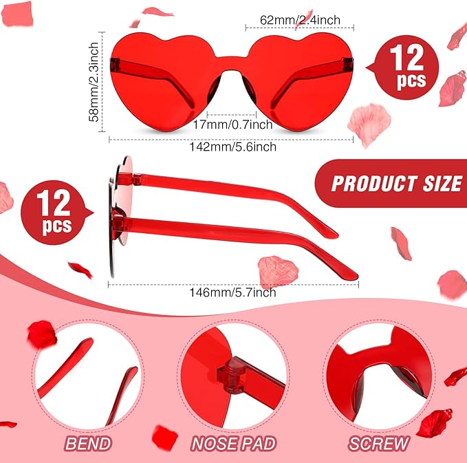 Flutesan 24 Pcs Valentines Day Heart Headbands and Sunglasses Set Red Love Photo Booth Props Women Valentine Party Decor