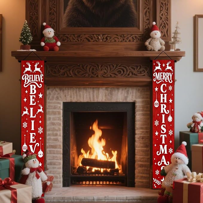 Nuxovilar Believe Merry Christmas Ornament Decor Polyester Banner 12x70.86 Inches Christmas Door Banner, Inspirational Decor for Church, Lounge, Festive Gatherings