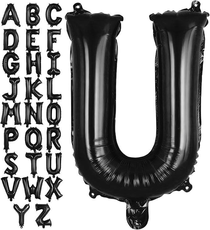 Black Letter U Balloons, 40 Inch Large Foil Letter Balloons, Custom Phrase Balloon for Birthday Party Wedding Anniversary Decoration (Black U)