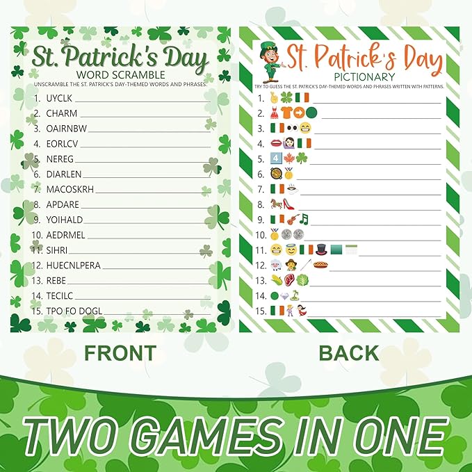 COCHIE St. Patrick's Day Party Games for Adults Family Office Large Groups, Saint Patrick Words Pictionary Game, Guesstures Games, Word Scramble Game Classroom Activities - Answer Key (St. Patrick's)