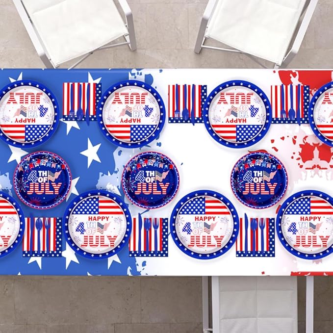 192pcs American Flag Patriotic Party Decorations for Happy 4th of July Plates, Cup, Napkin, Tableware, Independence Day Party Supplies Plates Serve 24 Guests