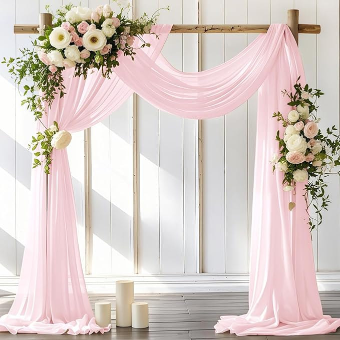 Wedding Arch Draping Fabric 30'' x 18FT Sheer Chiffon Arch Drape Backdrop 1 Panel Blushing Pink Drape for Easter Baby Shower Photo Booth Church Decor Birthday Party Outdoor Decoration