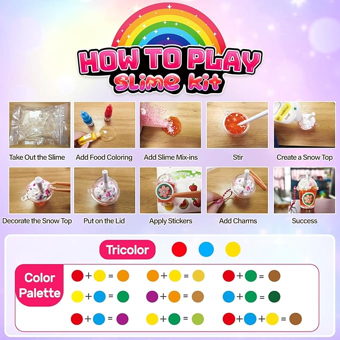 46PCS Slime Boba Tea Making Kit for Girls ages 8-12, DIY Pretend Play Food Toys, Bubble Tea Cups/Bag/Clear Slime/Add-ins, Making Miniature Food, Christmas Party Favors Gift for Kids 6 7 9 10 11