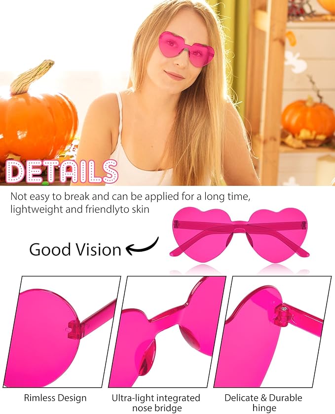 Frienda 20 Pairs Heart Shaped Sunglasses Rimless Candy Color Glasses for Women Men Party Favor