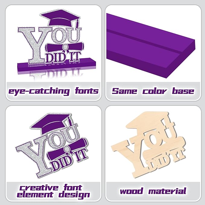 4Pcs Graduation Decorations Class of 2026 Wood Table Centerpieces Congrats Grad Wooden Sign Graduation Table Toppers Congratulate Tiered Tray Decor for 2026 Graduation Party (Purple-Silver)