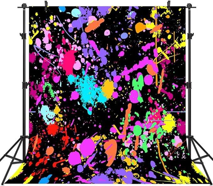 10x10Ft Neno Glow in The Dark Birthday Backdrops Colorful Graffiti Splash Paint Party Background Slime Happy Birthday Black Light Sleppover Party Decorations Birthday Banner, CEM123-10X10