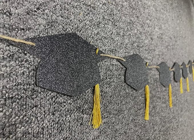 Graduation Decorations Class of 2026 Glitter Pre-Strung Congrats Grad with Tassel Party Congratulations Banner Decor College High School Graduation Party Favors Black