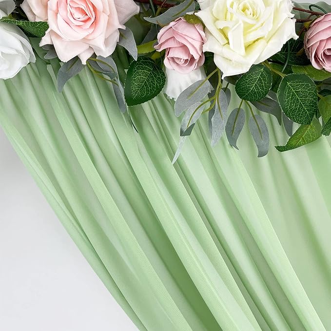 Sheer Chiffon Backdrop Curtains 10ft x 10ft(5ft x 2Panels)， Chiffon Fabric Drapes for Wedding, Long Sheer Curtain for Living Room, Arch Party Stage Decoration(Sage Green, 120 x 120 Inch)