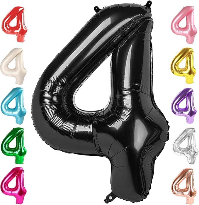 40 Inch Large Numbers Balloon, 4 Black Ballon for 4th 14 40 44 Birthday Party, Balloon 4 Number for Graduations Wedding Supplies