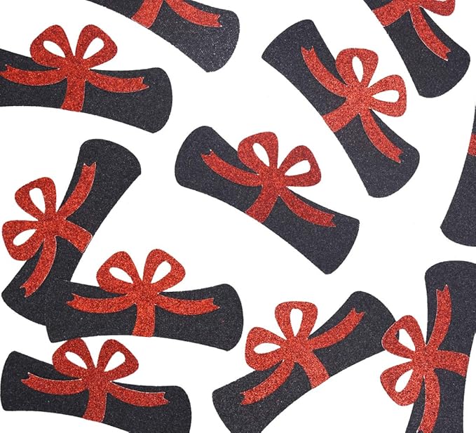 Qttier Diploma Confetti, 12pcs 4 inches Graduation Centerpeices Congrats Grad Party Decorations Graduation Table Decor Class of 2026 High School College Grad Party Supplies (Black & Red)