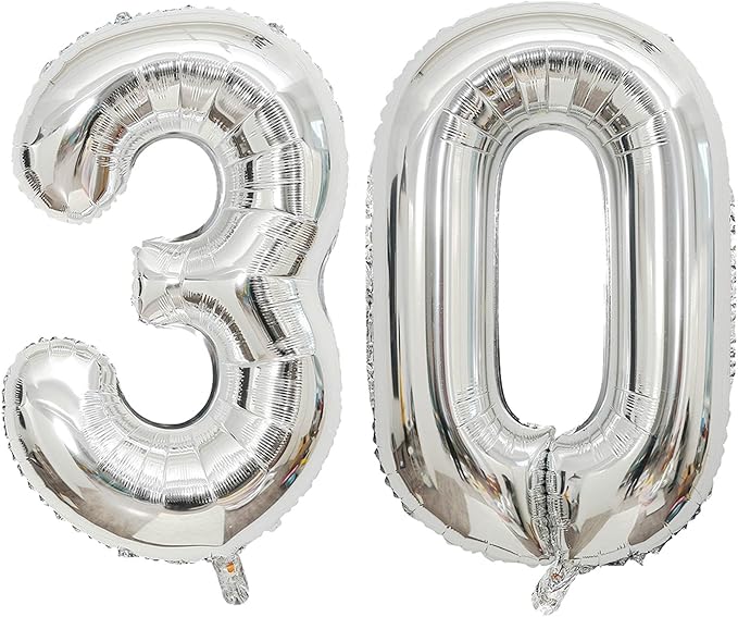 Giant Silver Number 30 Balloons, 40 Inch Jumbo Number 30, Large Foil Mylar Balloons for Girls Women 30th Birthday Party Decorations, 30 Anniversary Events Decorations