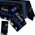 Tudomro 1 Pcs Happy Birthday Tablecloths Happy Birthday Party Decorations Plastic Table Cover Rectangular Cloths for Women Men Baby Shower Party Supplies, 108 x 54 Inch (Black Blue)