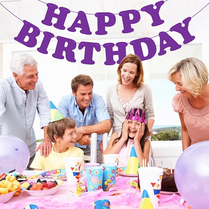 Purple Happy Birthday Banner Sign Birthday Backdrop Party Supplies for Kids Boys Girls Birthday Party Decorations
