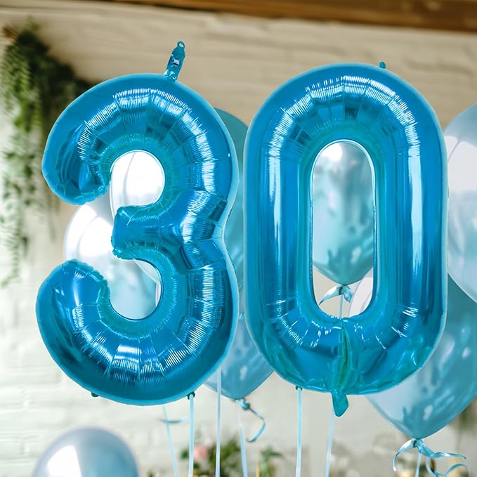 40 Inch Large Blue Number Celebration and Decoration Balloon for Birthday Parties, Graduations, Anniversaries, Weddings, Photo Shoots, Special Events - Helium Foil Mylar (Blue Number 30)