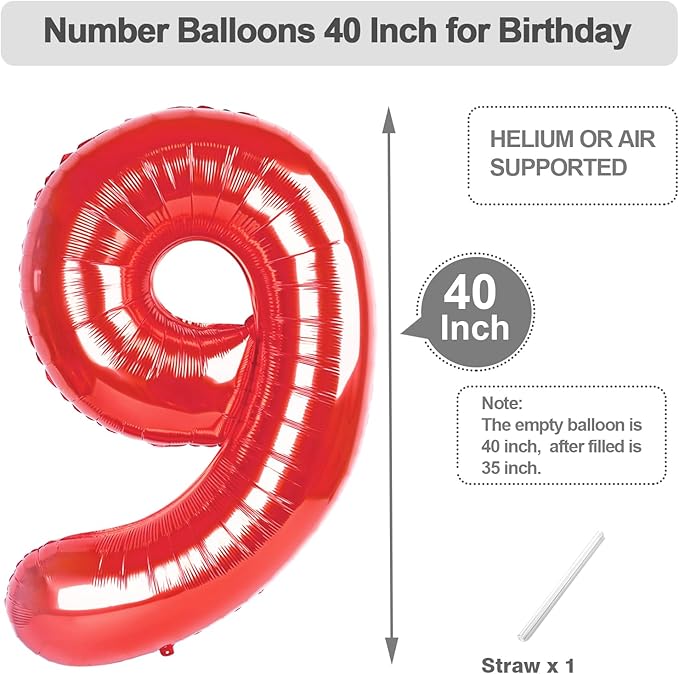 Number 19 Balloons, 40 Inch Balloons for Woman Man 19th Red Birthday Party Decoration, Foil Number Ballon for 19, 91 Valentine's Day, Anniversary, Bridal Shower, Graduation