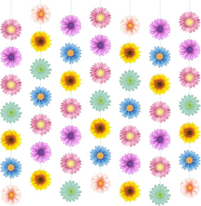 Capoda 8 Packs Spring Party Decorations Sun Flowers Banners for Classroom Colorful Sunflower Garland Decor for Women Flower Themed Birthday Party Spring Summer Decorations Classroom Supplies